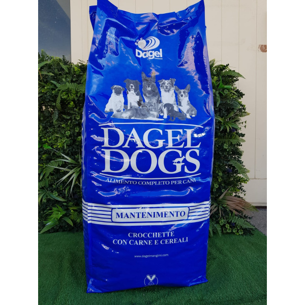 Dagel Dogs Mantenimento è adatto a cani adulti di tutte 
le taglie.
Composizione
Carne in farina (manzo e agnello), grano e derivati, mais, grassi e oli animali, riso.