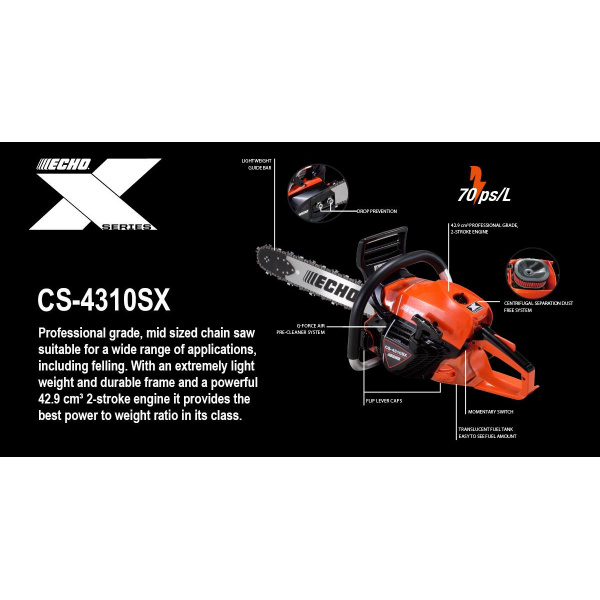 Il CS-4310 SX è pieno di funzionalità per aumentare la tua produttività. La sua classe che porta il potere al rapporto peso, la costruzione robusta e l'alto livello di manovrabilità guadagnano un posto tra le nostre X-Series.